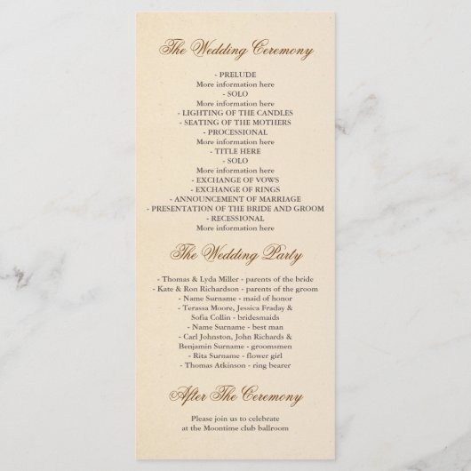 Programmes vintages de mariage d'arbre d'amour (Dos)