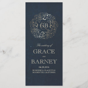 Programmes vintages floraux de mariage d'or et de