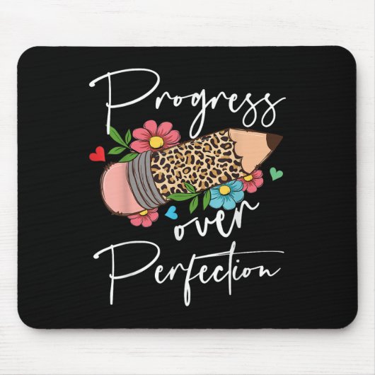Progress Over Perfection Leopard Pencil Motivation Muismat (Voorkant)