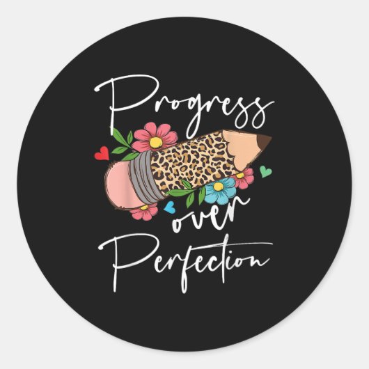 Progress Over Perfection Leopard Pencil Motivation Ronde Sticker (Voorkant)