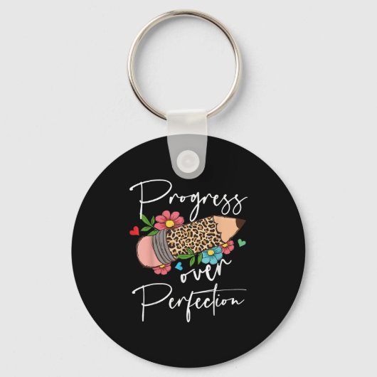 Progress Over Perfection Leopard Pencil Motivation Sleutelhanger (Voorkant)