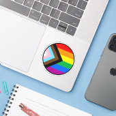 Progress Pride Circle-Sticker Sticker (Laptop met iPhone)