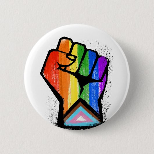 Progress Pride Fist Ronde Button 5,7 Cm (Voorkant)