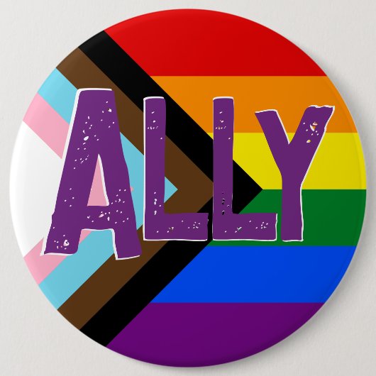Progress Pride Flag Ally Grunge Font Ronde Button 6,0 Cm (Voorkant)