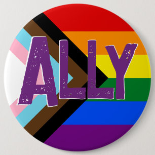 Progress Pride Flag Ally Grunge Font Ronde Button 6,0 Cm