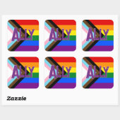 Progress Pride Flag Ally Grunge Font Vierkante Sticker (Vel)