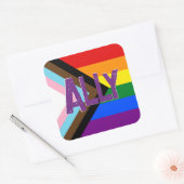 Progress Pride Flag Ally Grunge Font Vierkante Sticker (Envelop)