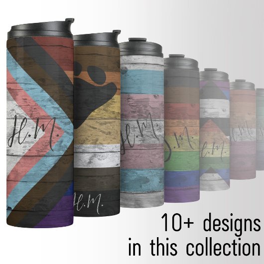 Progress Pride Flag LGBT Hout Graan Custom Naam Thermosbeker