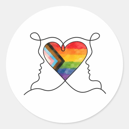 Progress Pride Hart Lijn Kunst Ronde Sticker (Voorkant)