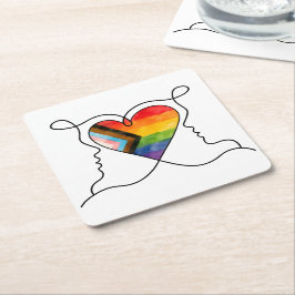 Progress Pride Hart Lijn Kunst Vierkante Kartonnen Onderzetter