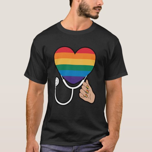 Progress Pride Hart met Stethoscoop T-shirt (Voorkant)