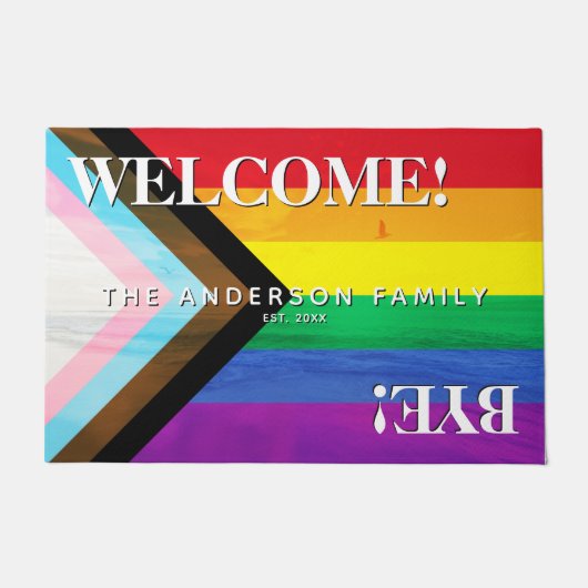 Progress Pride Rainbow Beach Persoonlijk Welkom Deurmat (Voorkant)