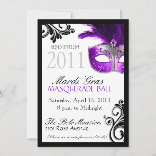 Prom Masquerade Invitation Kaart (Voorkant)