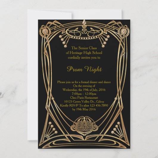 Prom Night, Art Deco goud zwart-Gatsby. Prom Kaart (Voorkant)