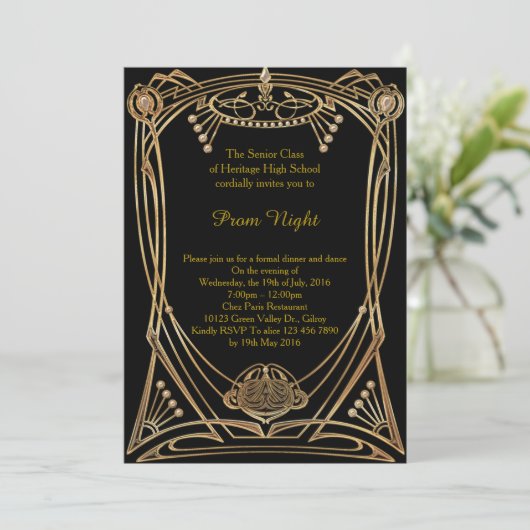 Prom Night, Art Deco goud zwart-Gatsby. Prom Kaart (Staand voorkant)