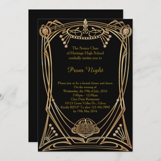 Prom Night, Art Deco goud zwart-Gatsby. Prom Kaart (Voorkant / Achterkant)