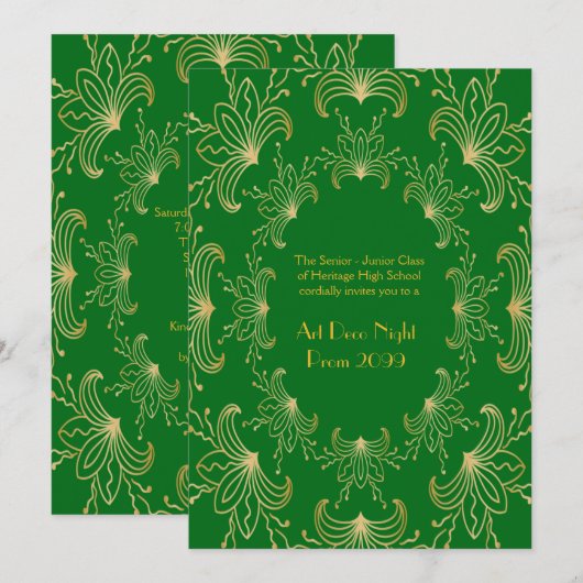 Prom Senior, Art Deco, Flowers Stylized, emerald Kaart (Voorkant / Achterkant)