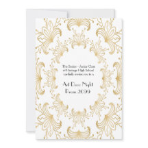 Prom Senior, Art Deco, Flowers Stylized, white gol