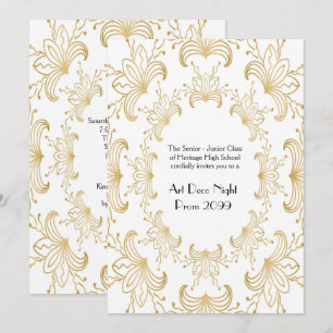 Prom Senior, Art Deco, Flowers Stylized, white gol Kaart