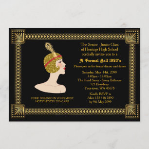 Prom senior, Gatsby-stijl, zwart & goud, monogram Kaart