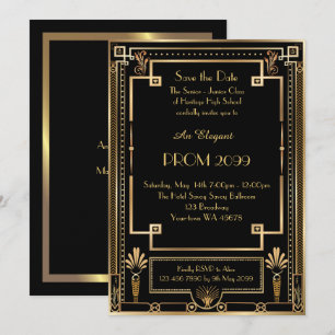 Prom Senior-Junior, Black Gold Geometric, Art Deco Kaart