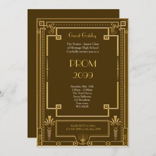 Prom Senior-Junior, Great Gatsby, goud, bruin Kaart (Voorkant / Achterkant)