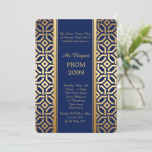 Prom Senior-Junior, Navy Gold Geometric Kaart (Staand voorkant)