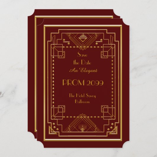 Prom Senior-Junior, Red Gold Geometric, Art Deco Kaart (Voorkant / Achterkant)