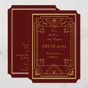 Prom Senior-Junior, Red Gold Geometric, Art Deco Kaart