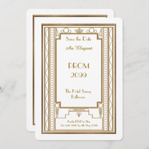 Prom Senior-Junior, wit, Gold Geometric, Art Deco Kaart