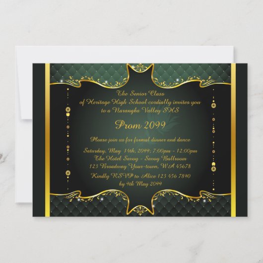 Prom-uitnodiging,Prom, Prom Senior,elegant, groen Kaart (Voorkant)
