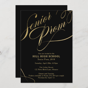 Prom-uitnodiging, zwarte & Gold Script-senior Prom Kaart