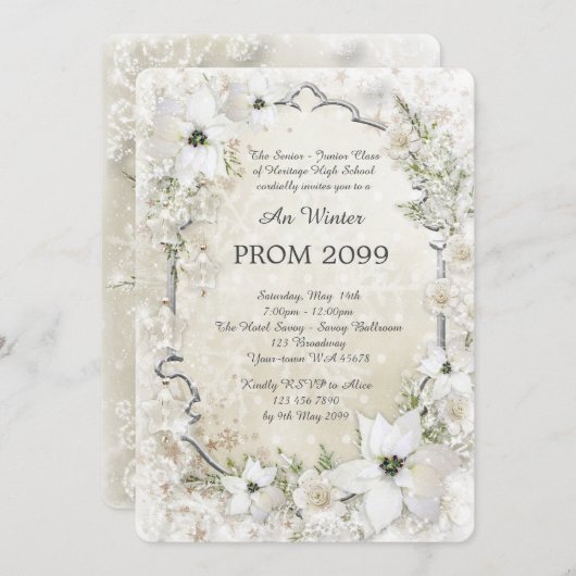 Prom Winter Senior-Junior, wit, zilver, chic Kaart (Voorkant / Achterkant)