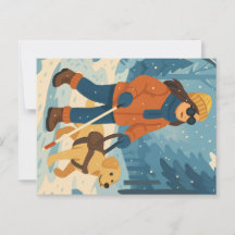 Promenade d'hiver avec chien guide - Carte postale