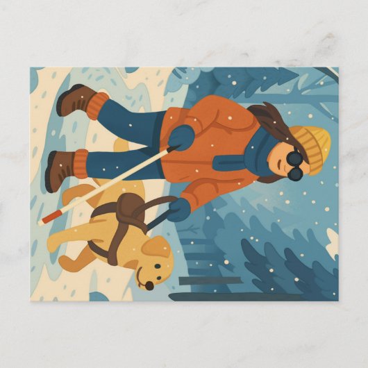 Promenade d'hiver avec chien guide - Carte postale (Devant)