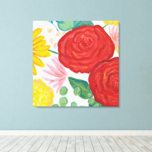 Promise Roos Waterverf Natuur Rood Geel Bloemen Canvas Afdruk