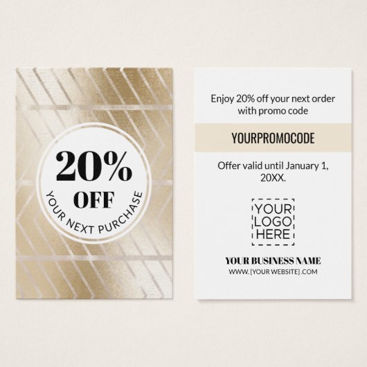 Promo Code Gold Herringbone Carte de réduction (Devant & derrière)