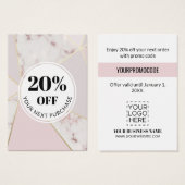 Promo Code Marbre rose Cartes de réduction géométr (Devant & derrière)