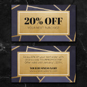 Promo Code Navy Blue Gold Coupon Discount Kaarten Visitekaartje