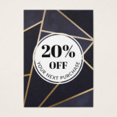Promo Code Navy Blue Gold Geometric Discount Cards Visitekaartje (Voorkant)