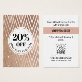 Promo Code Rose Gold Chevron Cartes de réduction (Devant & derrière)