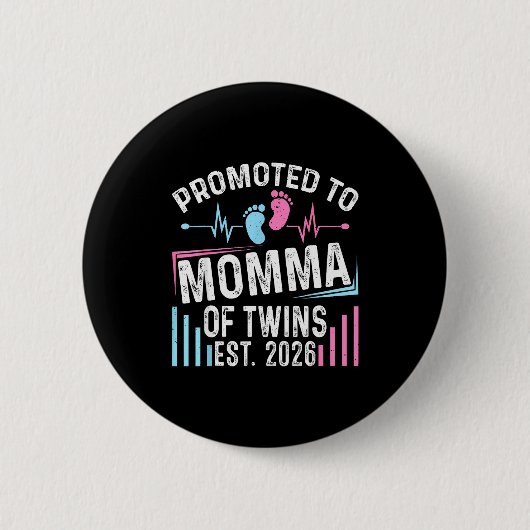 Promoted To Momma Of Twins Est 2026 Baby Shower Vi Ronde Button 5,7 Cm (Voorkant)