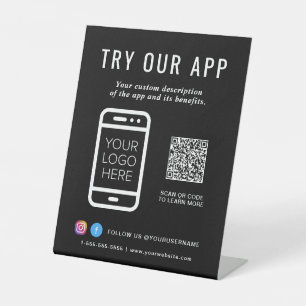 Promotie Probeer onze app QR Code Logo Black Reclamebord Met Voetstuk