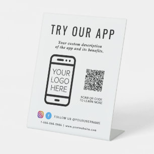 Promotie Probeer onze App QR Code Logo Reclamebord Met Voetstuk