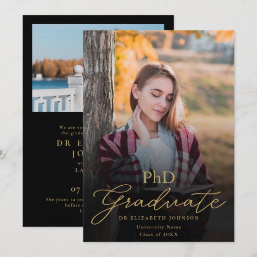 Promotie Scriptie PhD Diploma Afstudeer Aankondigi Kaart (Voorkant / Achterkant)