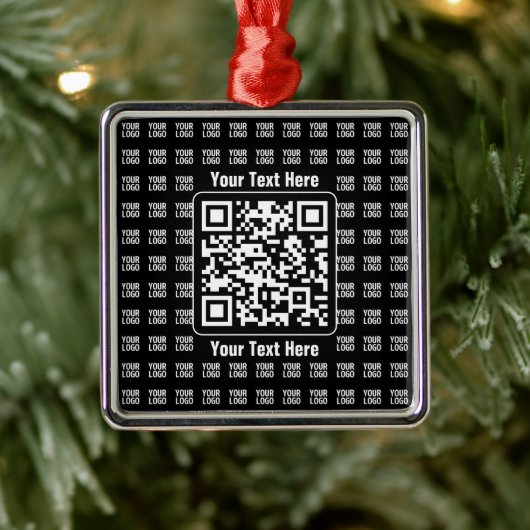 Promotional QR code (editable) plus Logo Pattern Metalen Ornament (Boom)