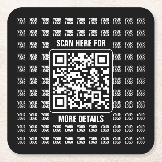 Promotional QR code (editable) plus Logo Pattern Vierkante Kartonnen Onderzetter (Voorkant)