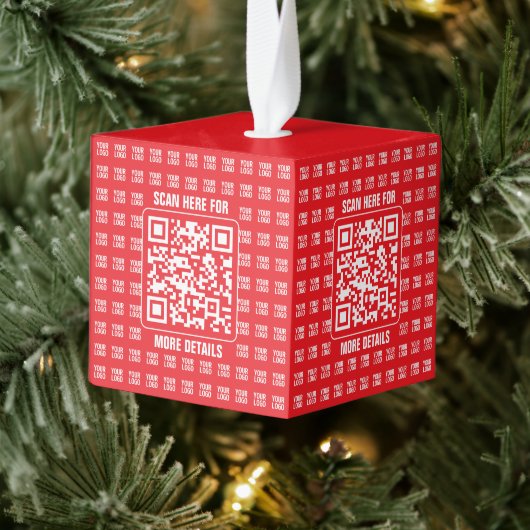 Promotionele QR-code (bewerkbaar) met Logo Pattern Kubus Ornament (Boom)