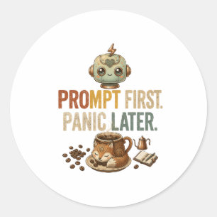 Prompt Eerst Paniek Later Grappige Ai Robot Ronde Sticker