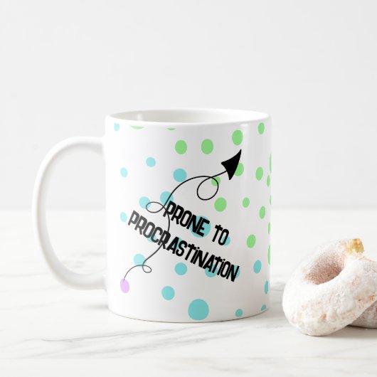Prone to Procrastination Rainbow Polka Dot Mug (Avec donut)